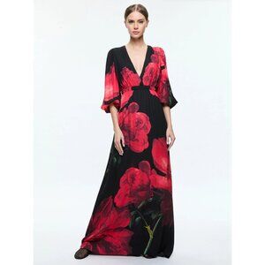 Alice + Olivia Clarissa Maxi Dress 6 in Peony Petals Bright Ruby NWT $695